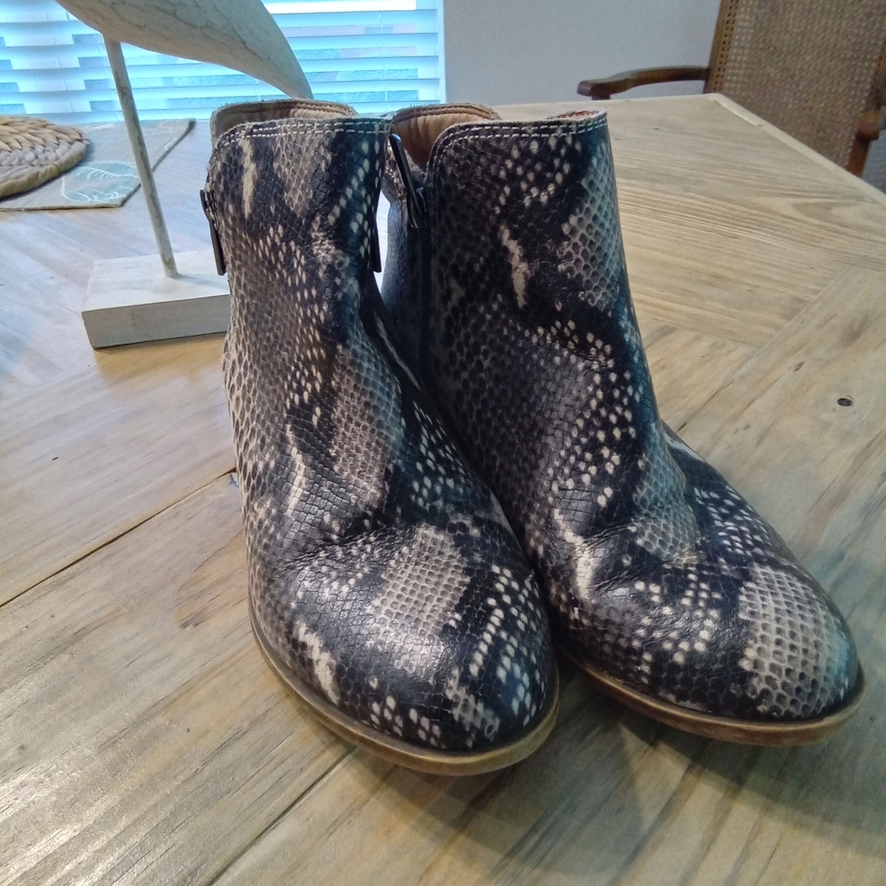 Lucky Brand Bartalino Leather Snakeskin Ankle Boots Size 7 - Picture 1 of 14